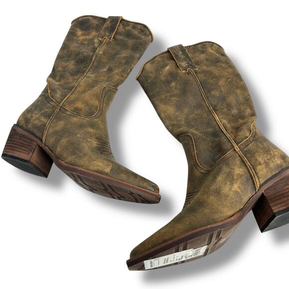 Steve Madden Cowboy Boots Size 5 Distressed Brown Albany Western Boot Leather - Picture 10 of 12